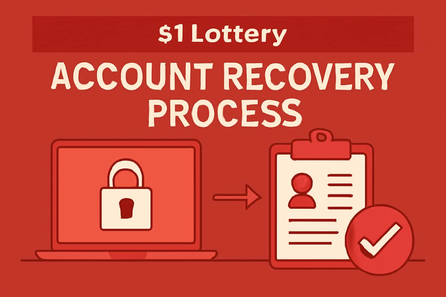91 Lottery account recovery informational scene with red accents.
