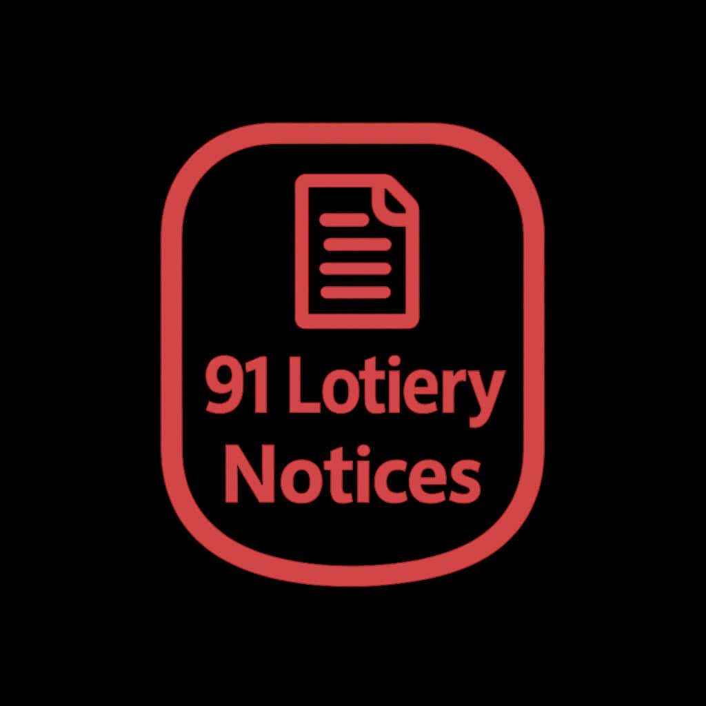 Icon representing 91 Lottery Notices as a security resource.