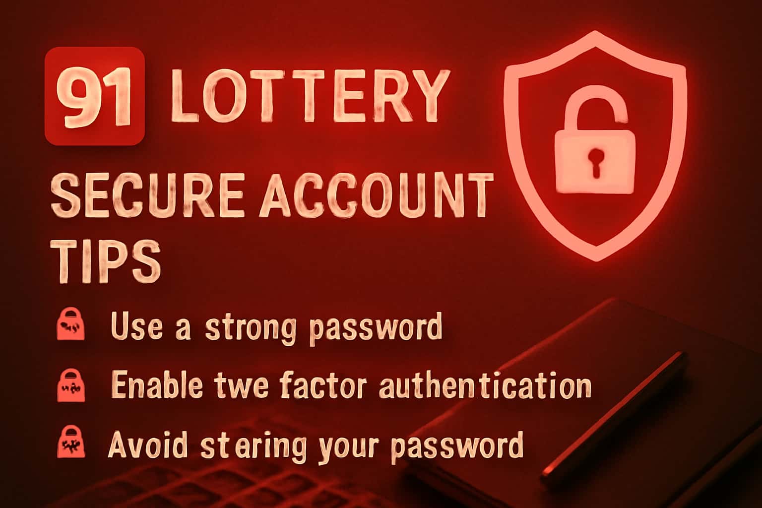 Informational graphic showcasing tips for securing a 91 Lottery account.