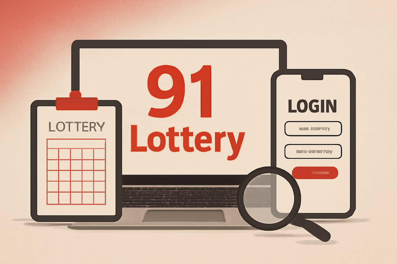 A visual representation of secure access and login processes for the 91 Lottery.
